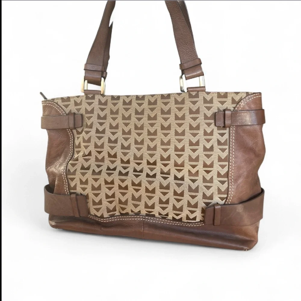 Vintage Michael Kors Canvas & Leather Trim Tote – Jacquard “M” Logo Print
